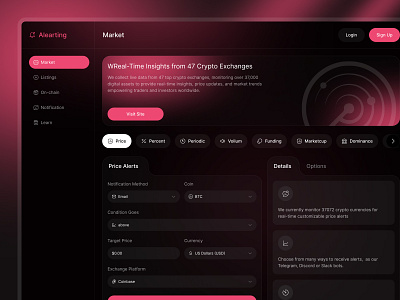 Crypto Price Alert blockchainux cryptodashboard cryptodesign defi nft pricealertui uxui web design web3