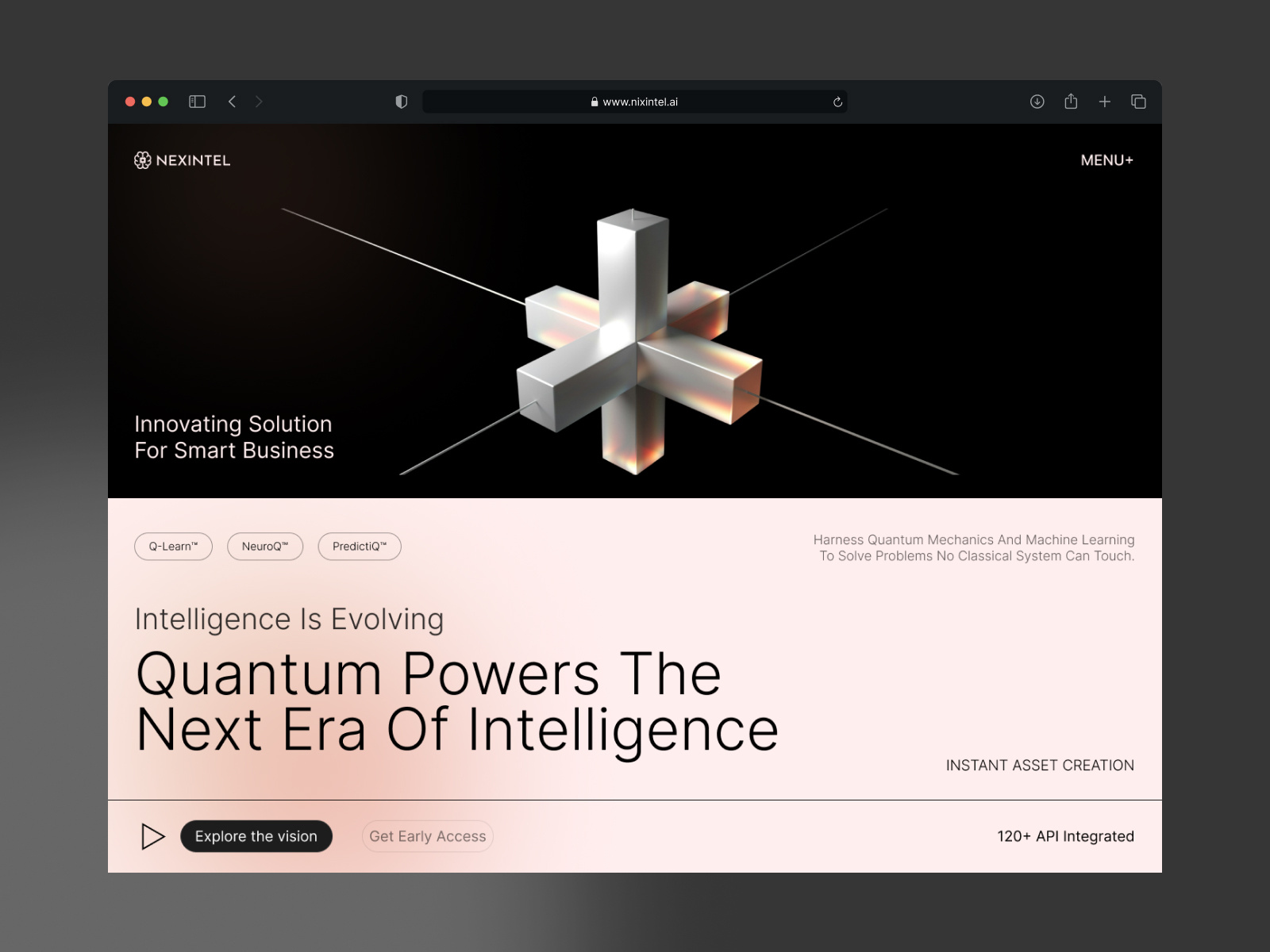 QuantumML Ai ai ai business ai website aiux artificial intelligence creative landing page cyberfuturistic dark theme dark ui design darkmodeui future website landing page minimal design minimal website modern design quantum computer quantumui ui website