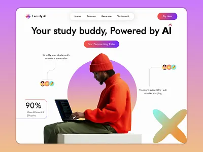 Learnly AI – Landing page for smart studying ai design dribble shot figma graphic design landing page study ui web design website