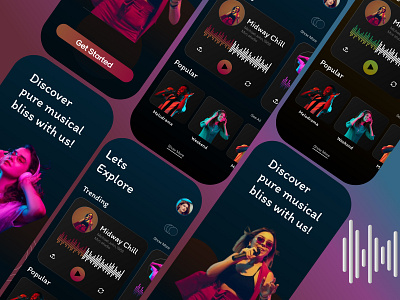 Music Mobile App ayesha riaz branding colorful dark theme graphic design homepage interface landing page light theme mobile mobile app music app music mobile app music web design ui ux uxui website