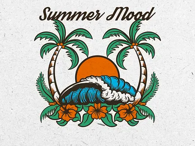 Summer Mood beach design graphic design illustration logo retro summer tshirt vintage wave