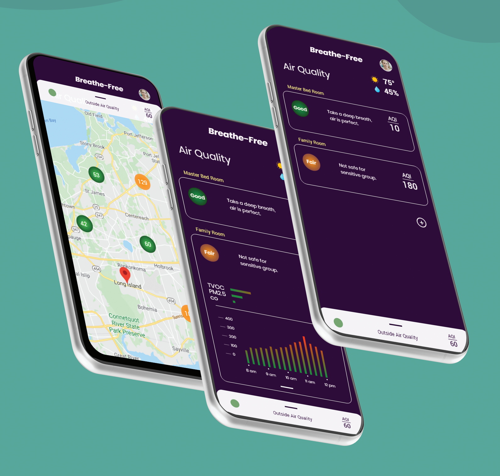 Breathe-Free app for AQI app ui ux