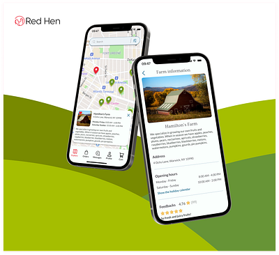 Red Hen - farming app UI/UX community customer eco ecom explore farm green product ui ux well being