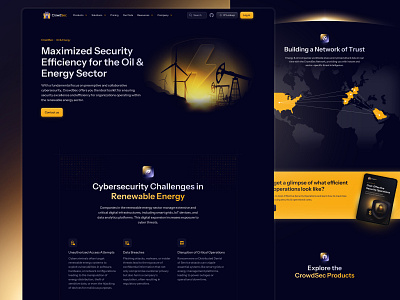 CrowdSec's Oil and Energy Solutions Page branding crowdsec cybersecurity dark energy illustration landing map marketing oil page sector solution ui web website