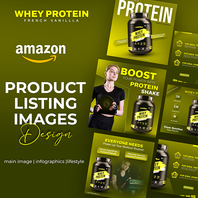 whey protein product listing images design amazon packaging box design graphic design label design listing images packaging design product label