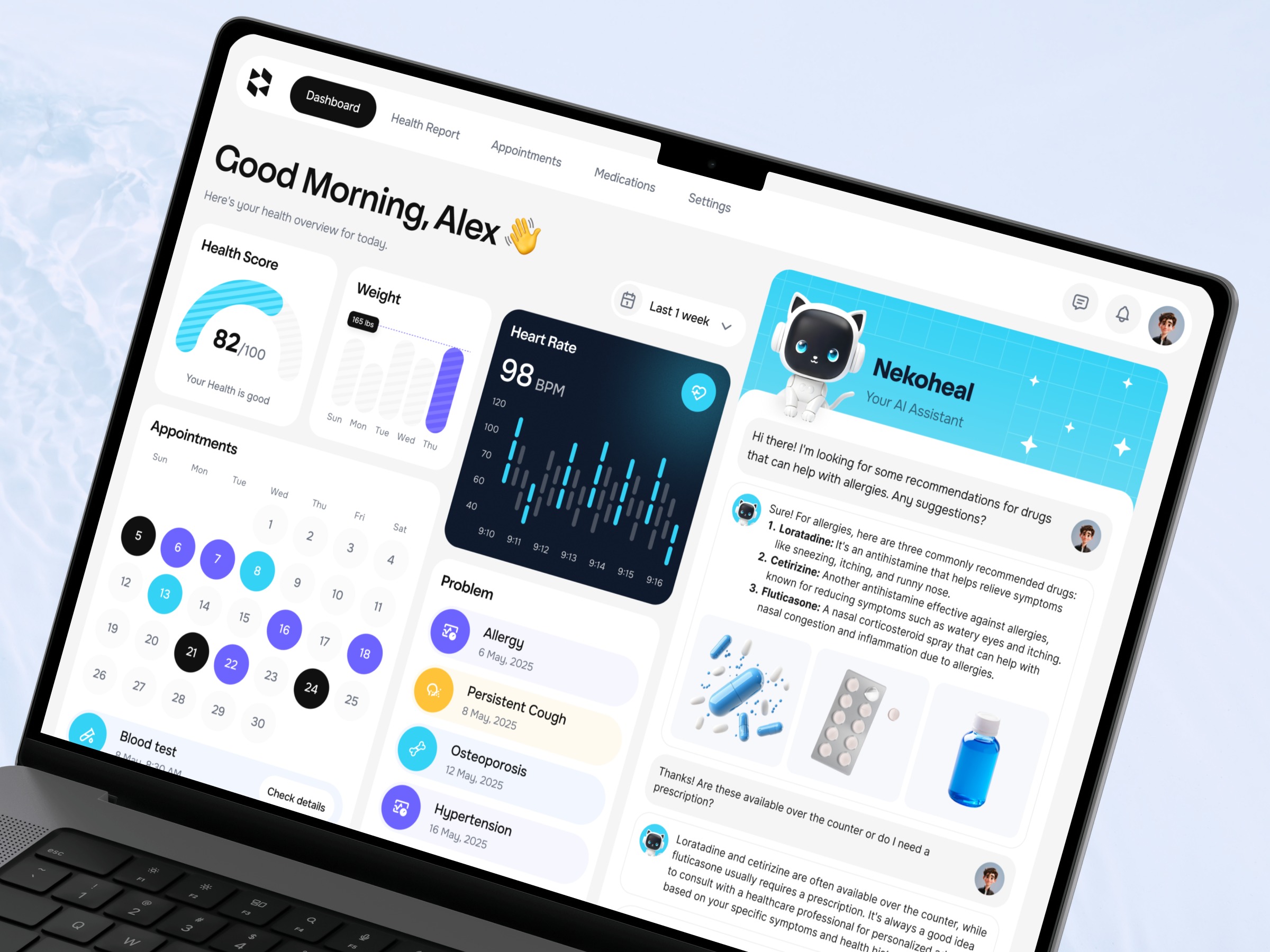 Healic - AI Health Care Dashboard ai assistant ai health care body condition chatbot dashboard doctor appointments graphic design health analytics health appointments health assistant health detector health overview health problem diagnostic health report health score health tracker healthcare heart rate medicine recommendation wellness