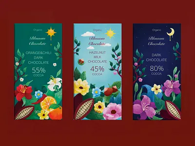 Chocolate packaging design adobe photoshop branding chocolate chocolate packaging cocoa design floral flowers graphic graphic design illustration illustrator label packaging packaging design packaging illustration