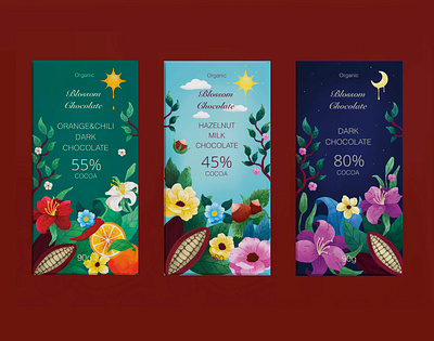 Chocolate packaging design adobe photoshop branding chocolate chocolate packaging cocoa design floral flowers graphic graphic design illustration illustrator label packaging packaging design packaging illustration