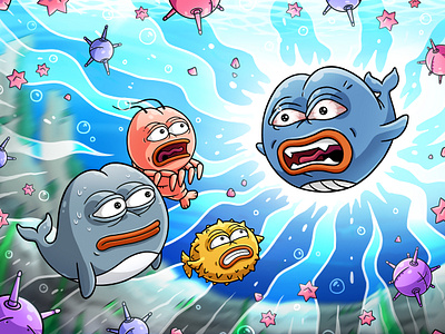 Promo art for a web3 game. Pepe crypto illustration. Meme coin 2d art blockchain crypto crypto art crypto game crypto illustration game game design graphic design illustration logo meme meme coin memecoin pepe promo art token ui web3 web3 game
