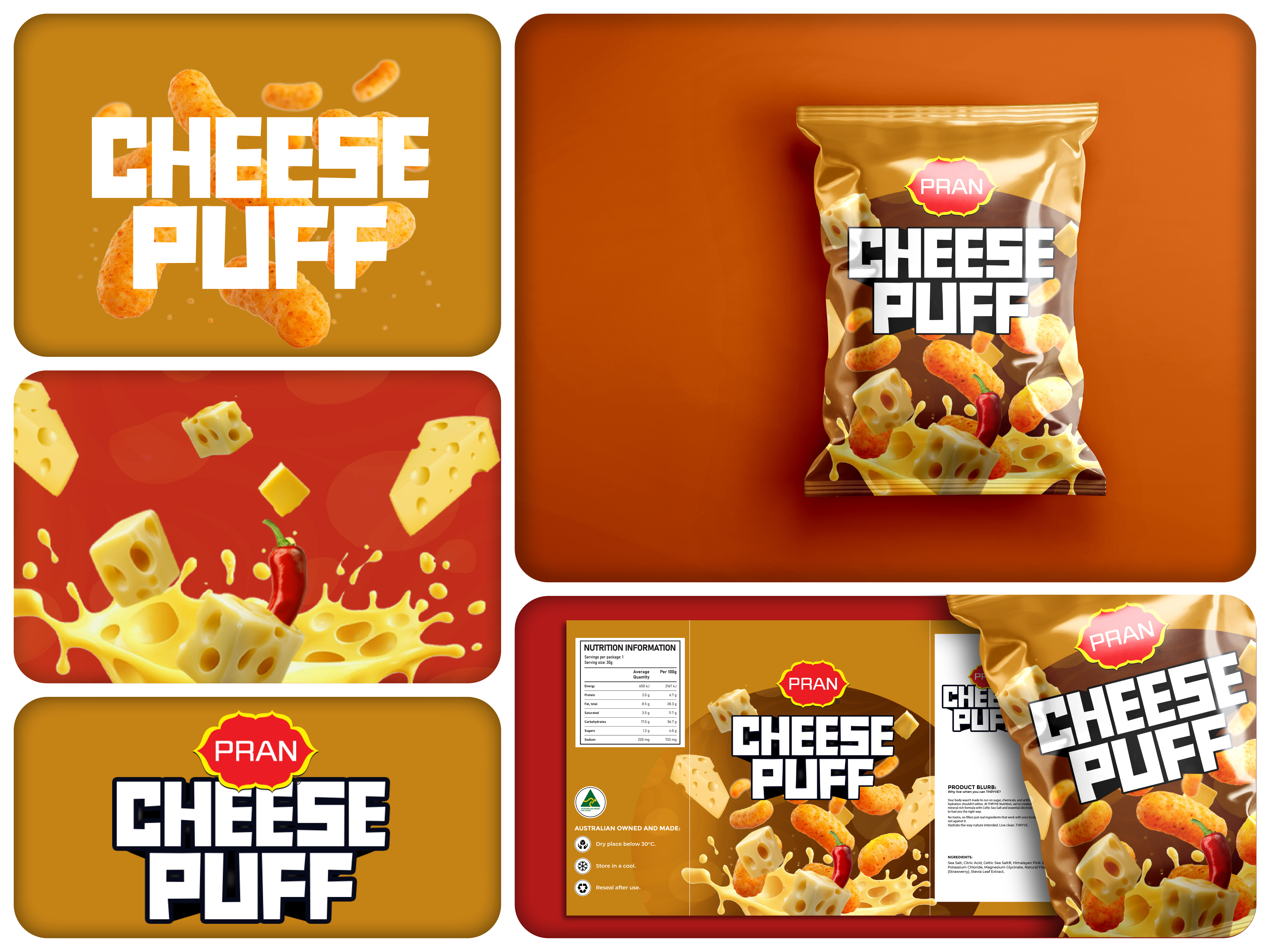 Crunch Meets Creativity: Cheese Puff Packaging Concept boldtypography cheesepuffs creativepackaging crunchydesign designthatpops flavorfulbranding food and beverage foodpackaging funwithfood graphic designer packaging packaging mockup packagingdesign snack snackbranding snacktime visualidentity