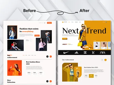 Before vs After – Fashion E-commerce Redesign beforeafter brandui designtransformation dribbble ecommercedesign ecommerceux fashiondesign fashionui fashionwebsite figma luxurydesign moderndesign uidesign uiux uxdesign uxredesign visualdesign webdesign webredesign