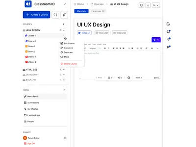 upload course dashboard ui