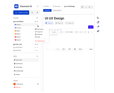 upload course dashboard ui