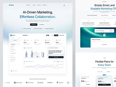 Rocre - Landing Page clean crm crm dashboard crm landing page dashboard design landing page landing page design landing page ui minimalist motion graphics rocre ui uidesign uiuxdesign ux uxdesign uxerflow