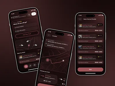 Tow Trucking App UI airport tow truck car tow maroon maroon color recovery truck roadside assistance app tow tow app tow truck tow truck app tow truck app design tow truck services towing towing app towtruck truck uber for tow trucks uiux vehicle vehicle towing