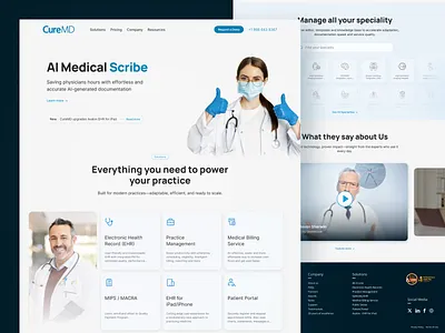 Landing Page - CureMD (Idea) billing creative design curemd ehr graphic design landing page layout design medical medical solution modern design saas software development ui design uiux web design website design website redesign