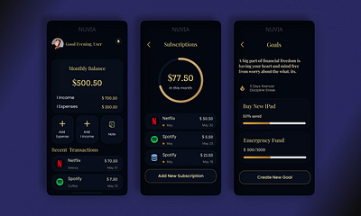 Personal Finance App UI – NUVIA clean ui finance app goal tracker graphic design personal finance ui ui design