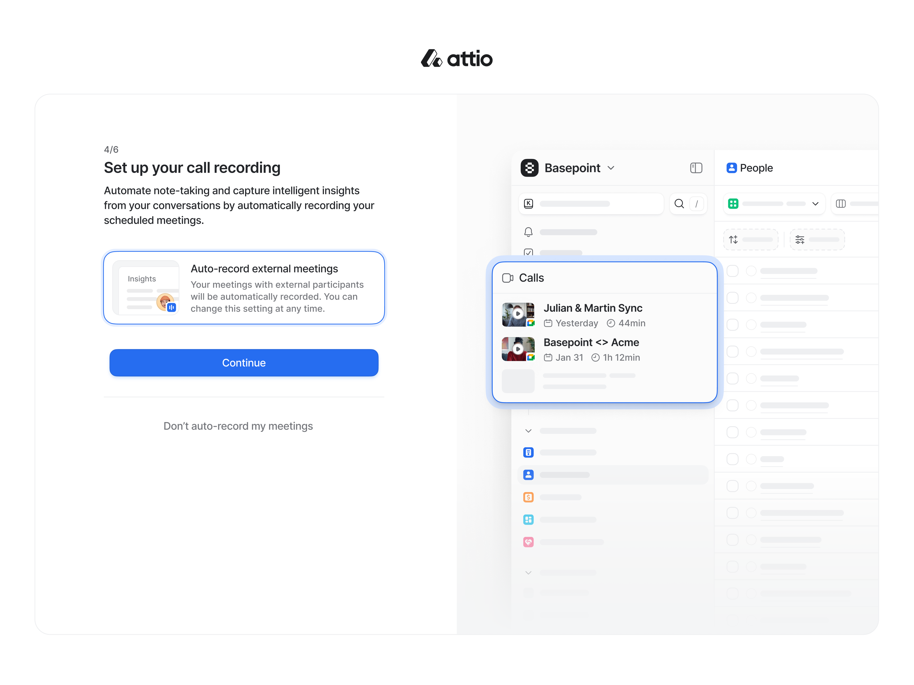 Example of Attio – Call intelligence Onboarding