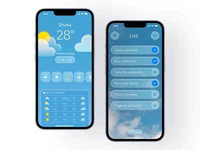 Weather checklist app blue clean clean ui figma glass design glassmorphism mobile app new treanding ui ui design weather app