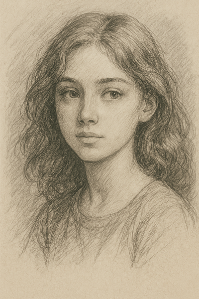 Portrait of a young woman in pencil 3d animation illustration portraint women