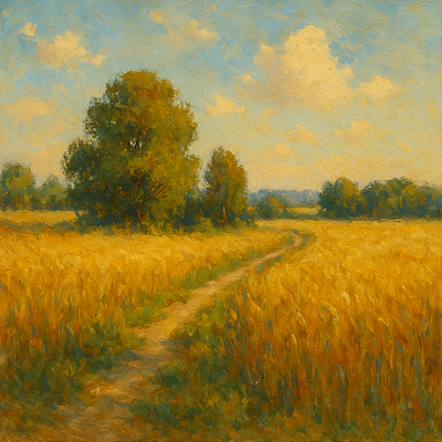 Golden field under the sunset sky illustration photo sunsetsky