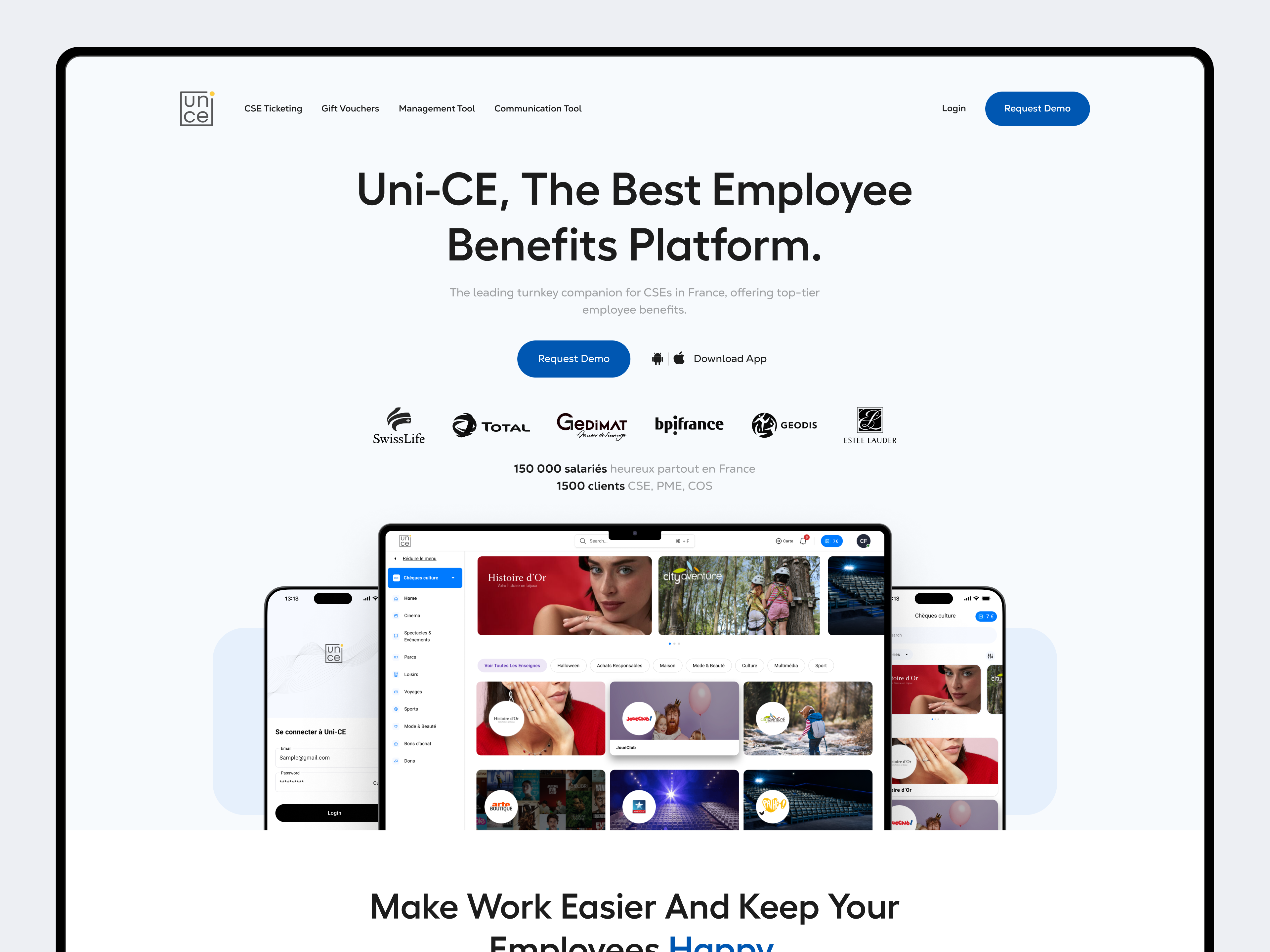 UniCE - Marketing Pages for French Employee Benefits Platform. app app design application website design figma graphic design home page illustration landingpage marketing pages modern website platform responsive website ui uiux ux website