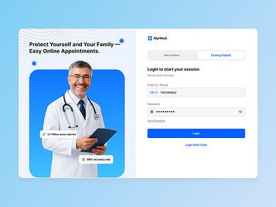 Patient Login & Registration – Hospital Web UI cleanui dashboarddesign formdesign healthcaredesign healthtech hospitalui loginpage patientportal registration ui uidesign uxdesign uxui webdesign