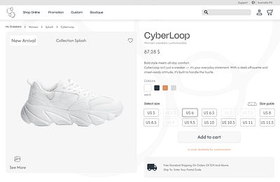 Product page modern product page sleek sneakers ui ux white