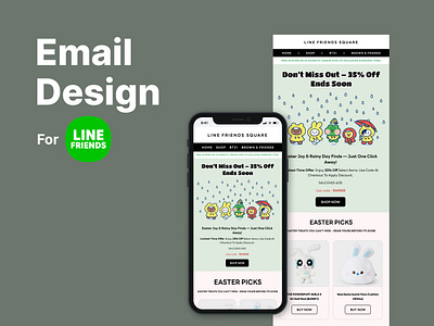 Seasonal Sale Email Design for Line Friends - ( Easter + Rainy) email design for sale email marketing for seasonal email template seasonal email design