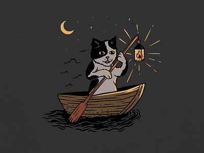 The Sailor Cat adventure animal apparel apparel design cat cats cute fishing illustration kitten kitty moon nature night ocean outdoor pet sailor sea t shirt design