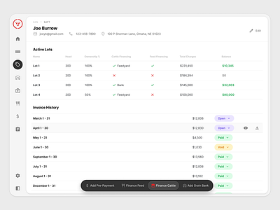 Cattles Relationship Management app cards design table ui web