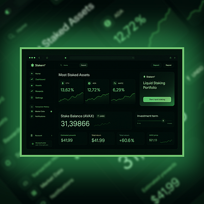 Sleek Crypto Staking Dashboard UI Design – Green Neon Theme 3d animation branding crypto ui cyberpunk dashboard futuristic graphic design logo motion graphics neon new tech ui
