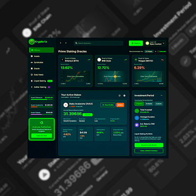 🟢 Green Neon Crypto Dashboard 3d animation blockchainstaking cryptowalletui defiuxdesign digitalassets digitalfinance ethereumstaking fintechux graphic design motion graphics neongreendashboard tokenanalytics ui walletdashboard web3design