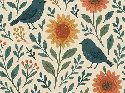 Botanical pattern with flowers and birds bird botanic flowers logo ui