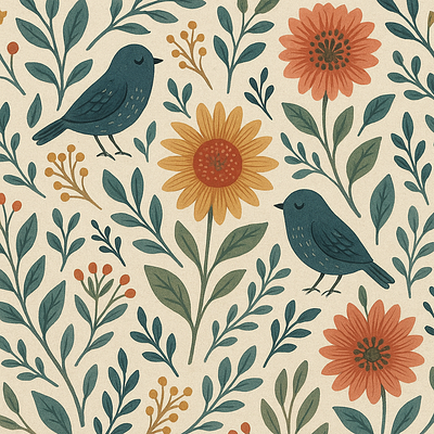 Botanical pattern with flowers and birds bird botanic flowers logo ui