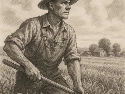 Farmer on the field in the shadows black farmer illustration white whiteblack