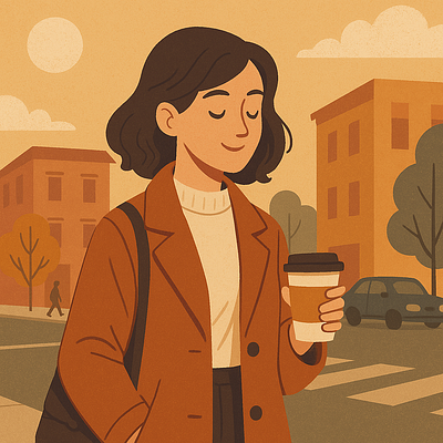 A woman on a sunny street corner coffee illustration sunny women womenwithcoffee