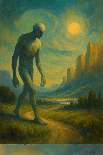 A colossus among mountains and clouds cloud collos illustration mountain]