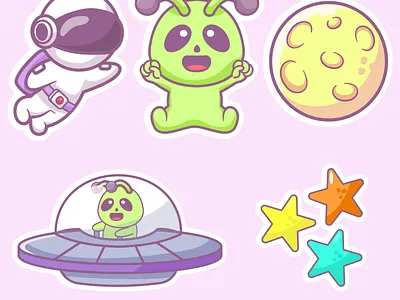 SPACE CARTOON CHARACTERS astronaut cartoon cute graphic design illustration mascot moon star sticker ufo