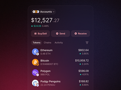 Junction Tokens Portfolio accounts app balance bitcoin crypto design ethereum exchange junction multichain panel portfolio product product design solana swap tokens ui ui design web3