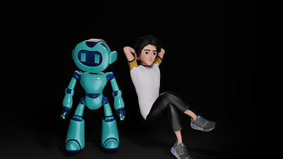Boy With Robot 3D Render 3d 3dprinting 3dprintmodel animation blender design illustration ui vrchat vtuber