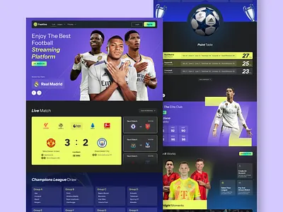 Website for Football Streaming ✦ Footlive aesthetic design dark theme design football streaming platform futuristic design futuristic sports website design modern website design product design sports landing page sports website design streaming platform streaming website design ui user experience user interface ux website landing page design