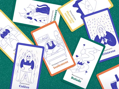 Cards, Drawings for suicide prevention blue cards drawings emotions flat graphic design illustration