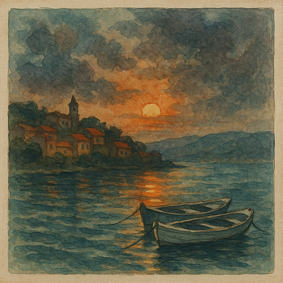 Coastal city at sunset city cityinsunset illustration sunsety