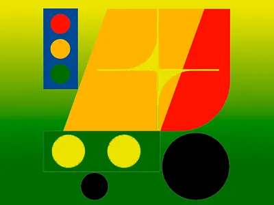 Abstract Geometrical Traffic Illustration abstract geometrical abstract vehicle art artwork bright hues colorful art creative imagery digital art geometric abstract illustration kids art minimalist design modern illustration road safety shape play simple forms traffic illustration traffic light urban scene