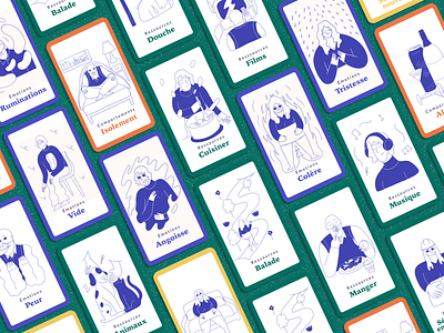 Cards illustrations - suicide prevention tool blue cards drawing emotions flat illustration people