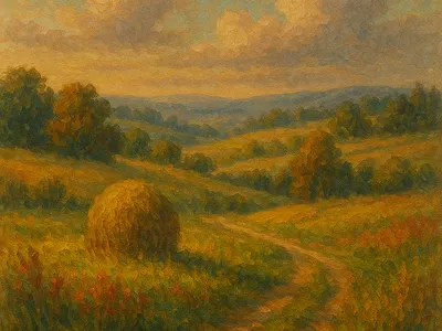 Country landscape at sunset illustration landscapeonsunset llanscape sun sunset