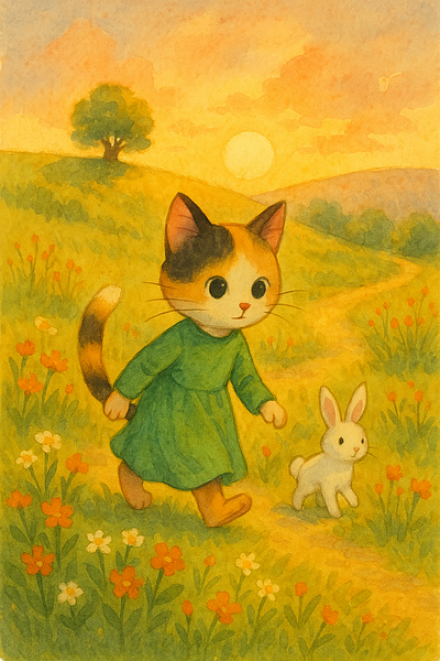 A kitten and a rabbit in the meadows branding garden kitten kittenandrabit motion graphics rabbit