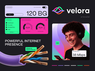 Visual Identity for Velora Internet Provider brand and identity brand and identity design brand designer brand guideline brand guidelines brand identity brandbook branding branding agency design design agency graphic design identity illustration internet logo logo design logo mark logotype visual identity