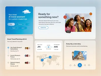 Travel App UI Design | Bento Card Light Mode ✈️ aiassistantui bentogriddesign designinspiration itineraryux motionux productdesign smarttravelplanner travelappui